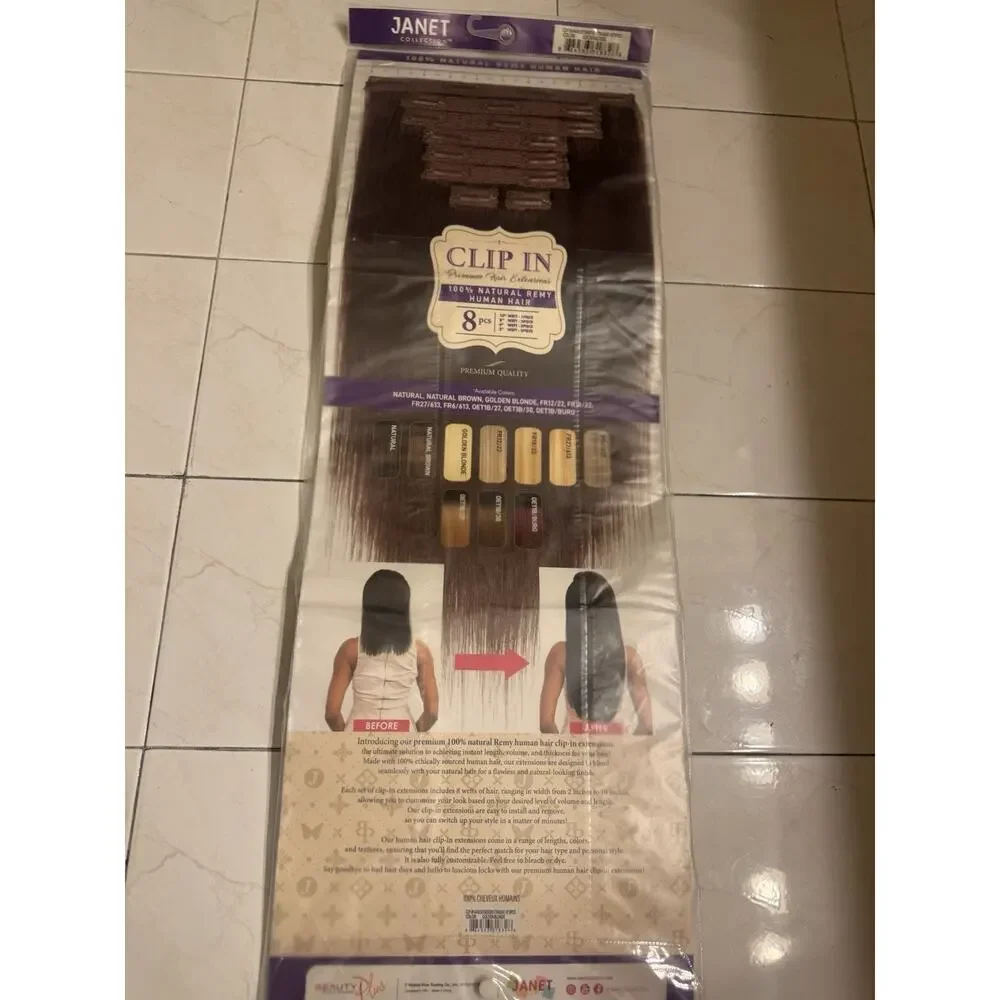 Janet Collection 100% Human Hair Clip-In Extensions 18” 8PC Golden Blonde New
